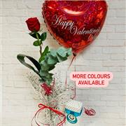 Cupid Rose in Glass Vase &amp; Balloon &amp; Chocolates